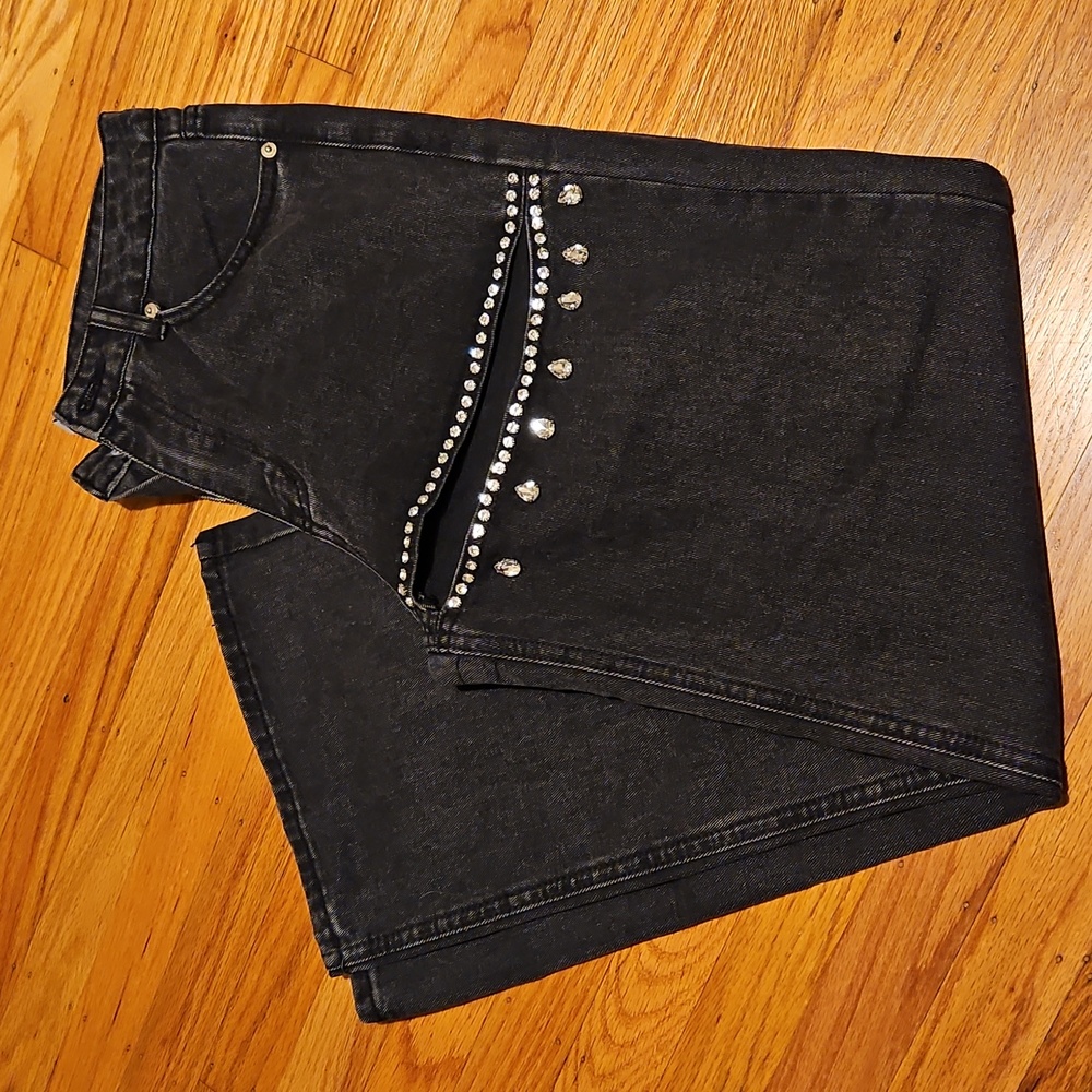 Forever 21 Rhinestone Cutout High-Rise Jeans